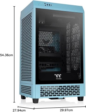 Thermaltake Tower 200 Mini-ITX Computer Case; 2x140mm Pre-Installed CT140 Fans; Supports GPU Length Up to 380mm; CA-1X9-00SBWN-00; Turquoise
